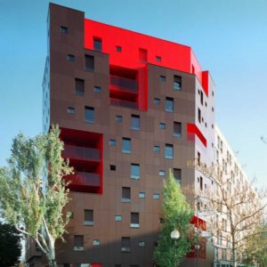 Фасадные панели красного цвета