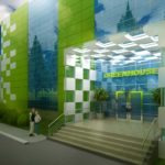 Пример оформления современного дома зелеными фасадными панелями